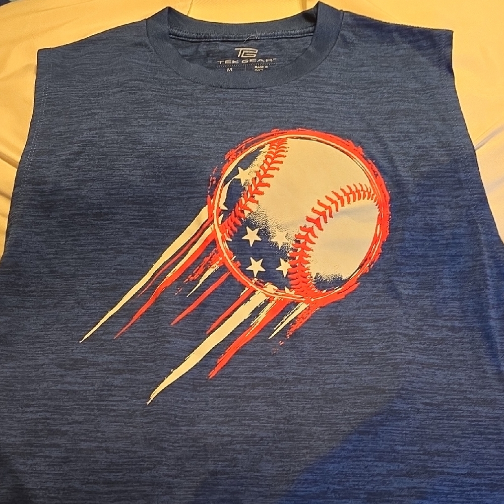 Blue Sleeveless Baseball Graphic Tee